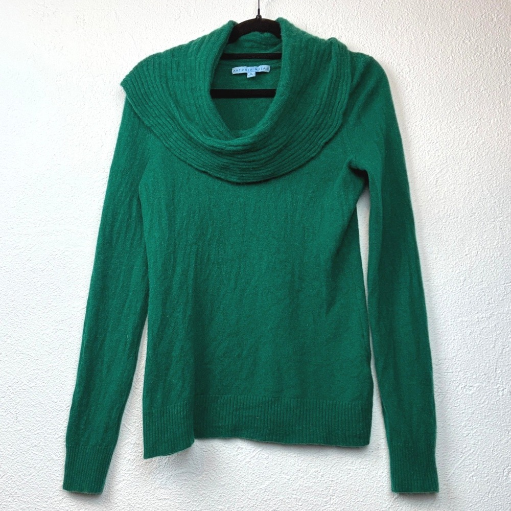 Antonio Melani Green Cashmere Sweater - S - Cowl Neck Winter Quiet Luxury Luxe